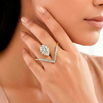 PRAO Ring Anti-Tarnish Invisible Pear Stone Statement (Adjustable Size)