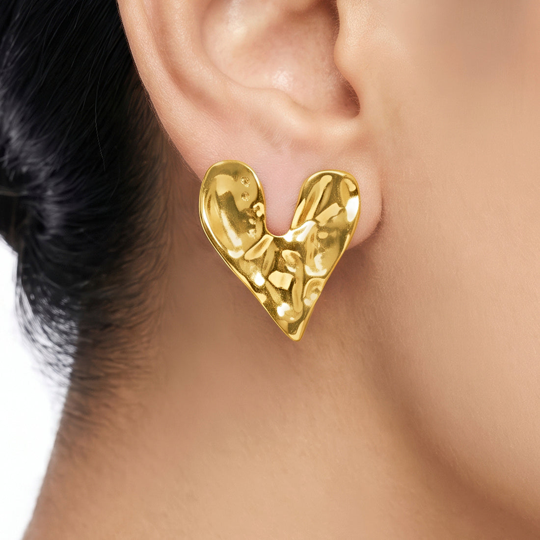 PRAO Earrings Anti-Tarnish Textured Heart Statement
