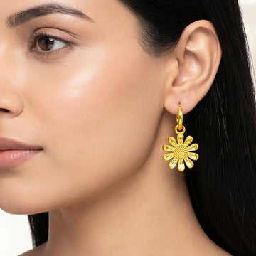 PRAO Earrings Anti-Tarnish Gold Plated Sunflower Hoops