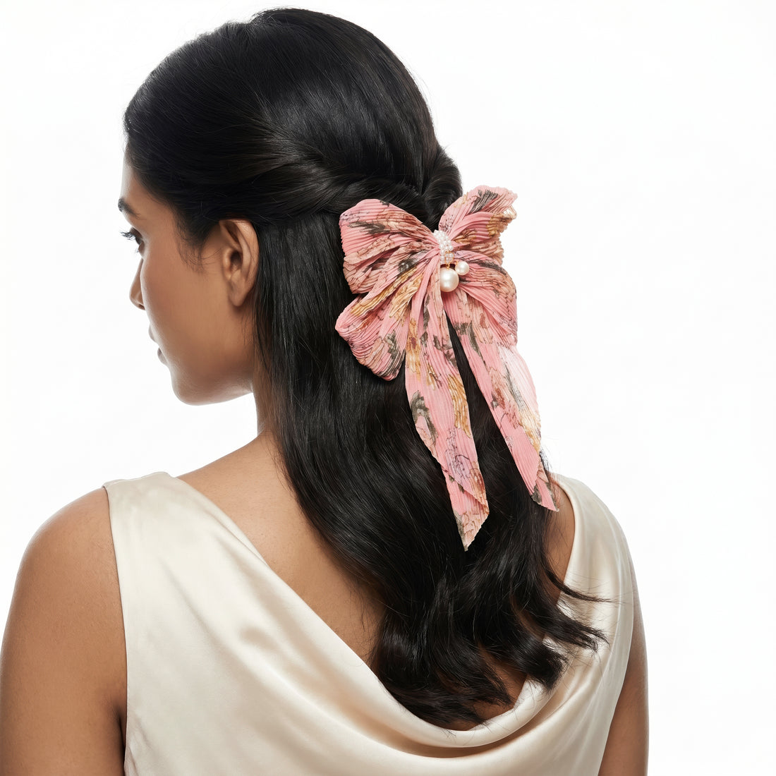 PRAO Hair Clip Anti-Tarnish Nude Pink Floral Bow