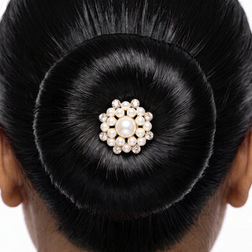 PRAO Bun Pin Anti-Tarnish Pearl Crystal Cluster