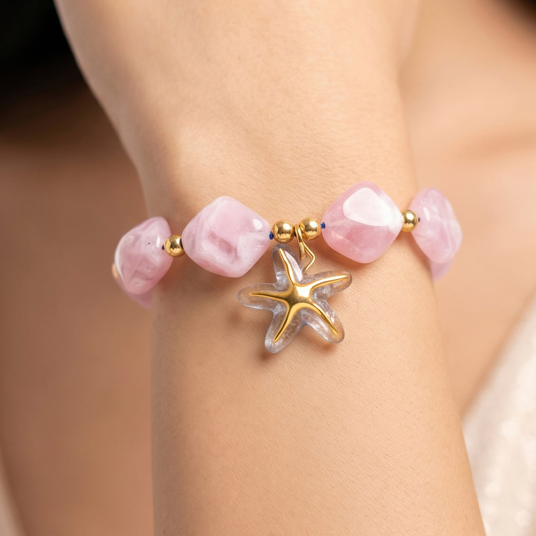 PRAO Necklace Anti-Tarnish Pink Beaded Starfish Chain