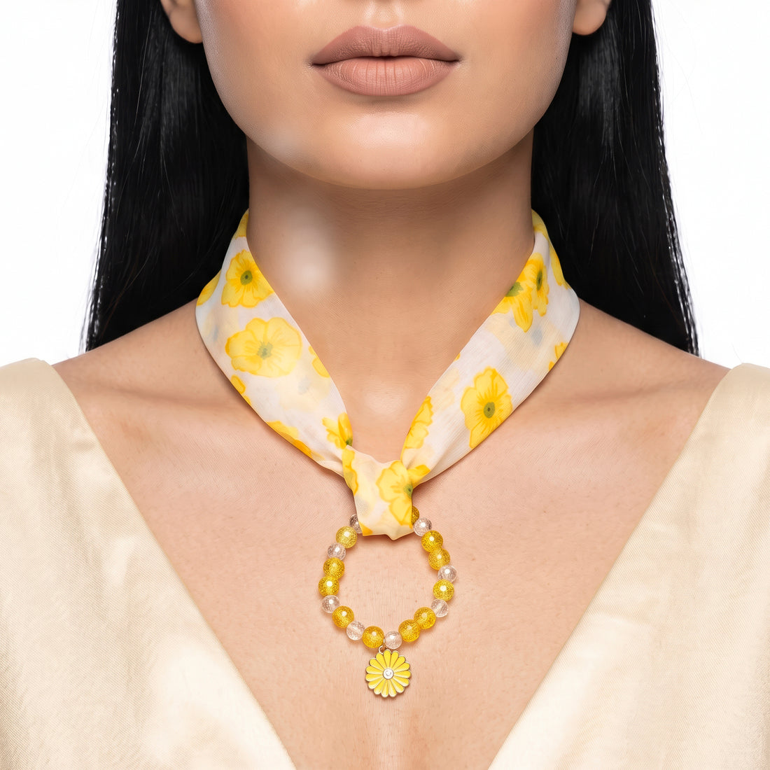 PRAO Necklace Cum Bracelet Anti-Tarnish Floral Neck Scarf With Beaded And Sunflower Charm