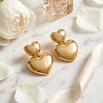 PRAO Earrings Anti-Tarnish Mini Puffy Heart Dangles