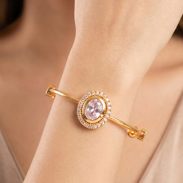 PRAO Bracelet Anti-Tarnish White Crystal Halo Bangle (Adjustable Size)
