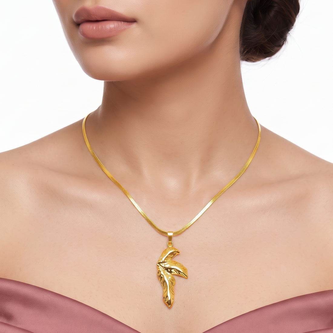PRAO Necklace Anti-Tarnish Orchid Flower Pendant Snake Chain