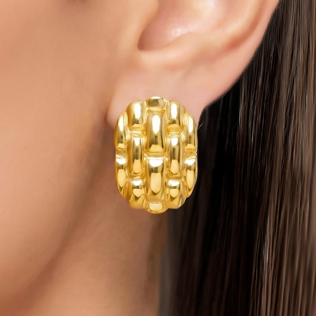 PRAO Earrings Anti-Tarnish Textured Lattice Statement