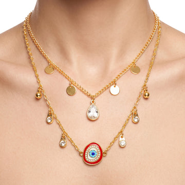 PRAO Necklace Anti-Tarnish Multilayered Evil Eye Charms Set