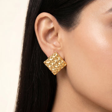 PRAO Earrings Anti-Tarnish CCB Textured Square Studs