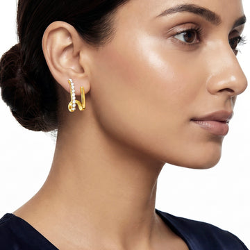 PRAO Earrings Anti-Tarnish Double Hoop Crystal Crawler