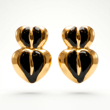 PRAO Earrings Anti-Tarnish Tiered Black Enamel Heart Drop