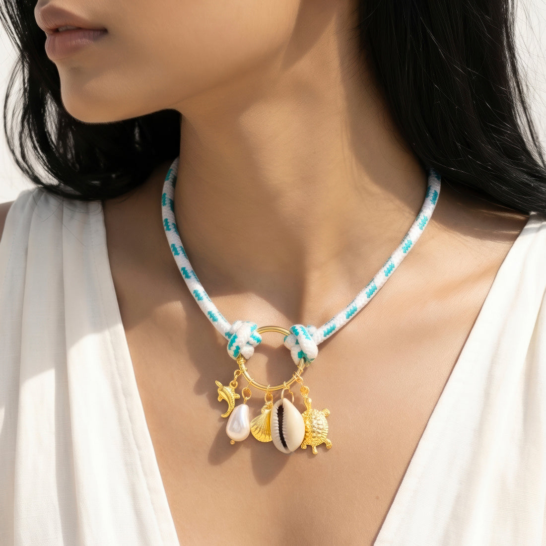 PRAO Necklace Anti-Tarnish Gold Plated Premium Quality Nautical Charms Choker Set