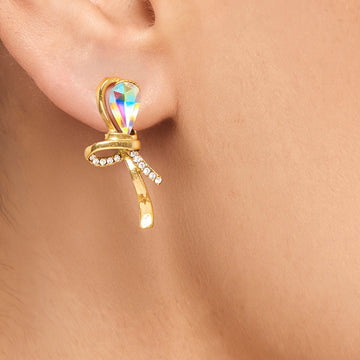 PRAO Earrings Anti-Tarnish Mini Knotted Rainbow Crystal Studs