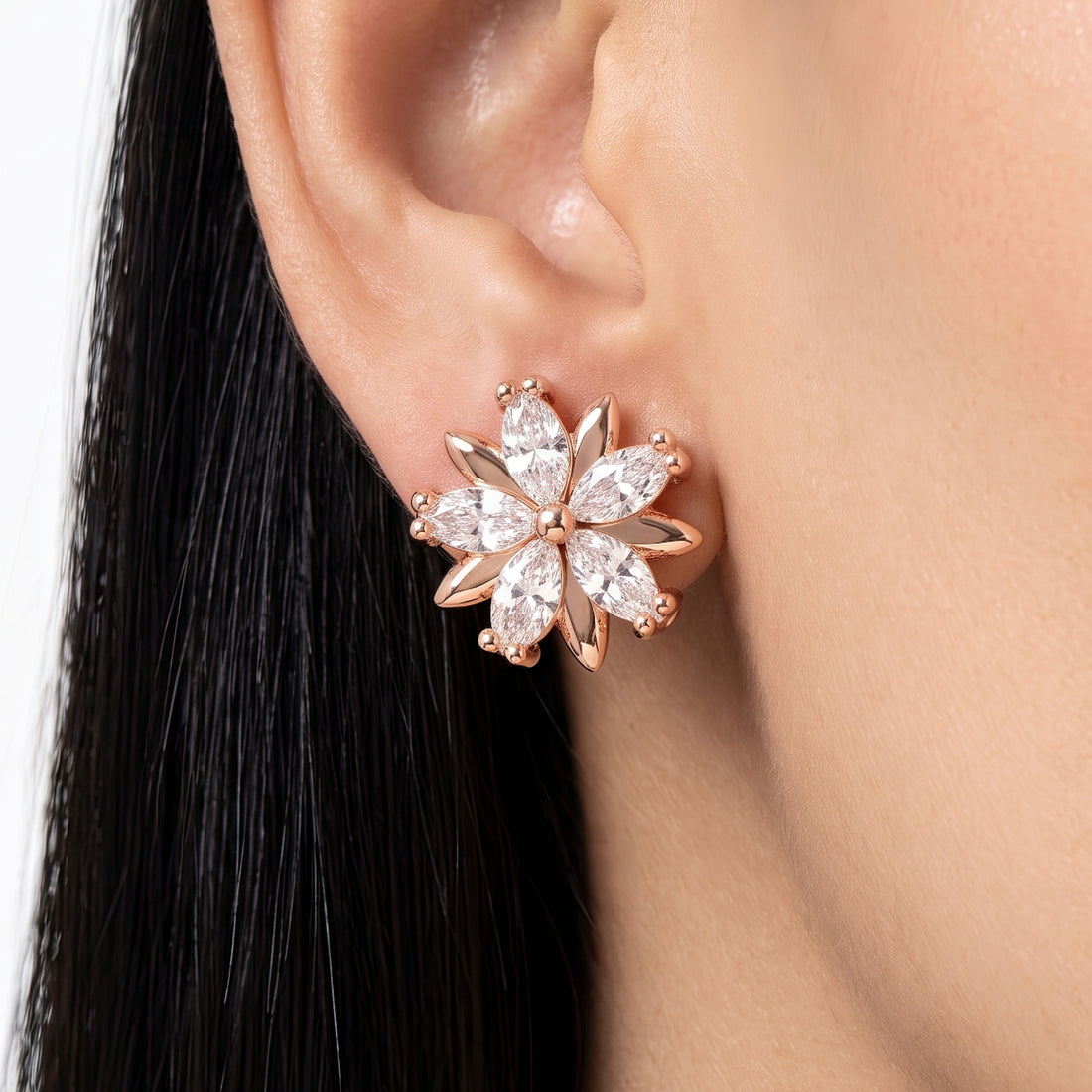 PRAO Earrings Anti-Tarnish Crystal Floral Studs