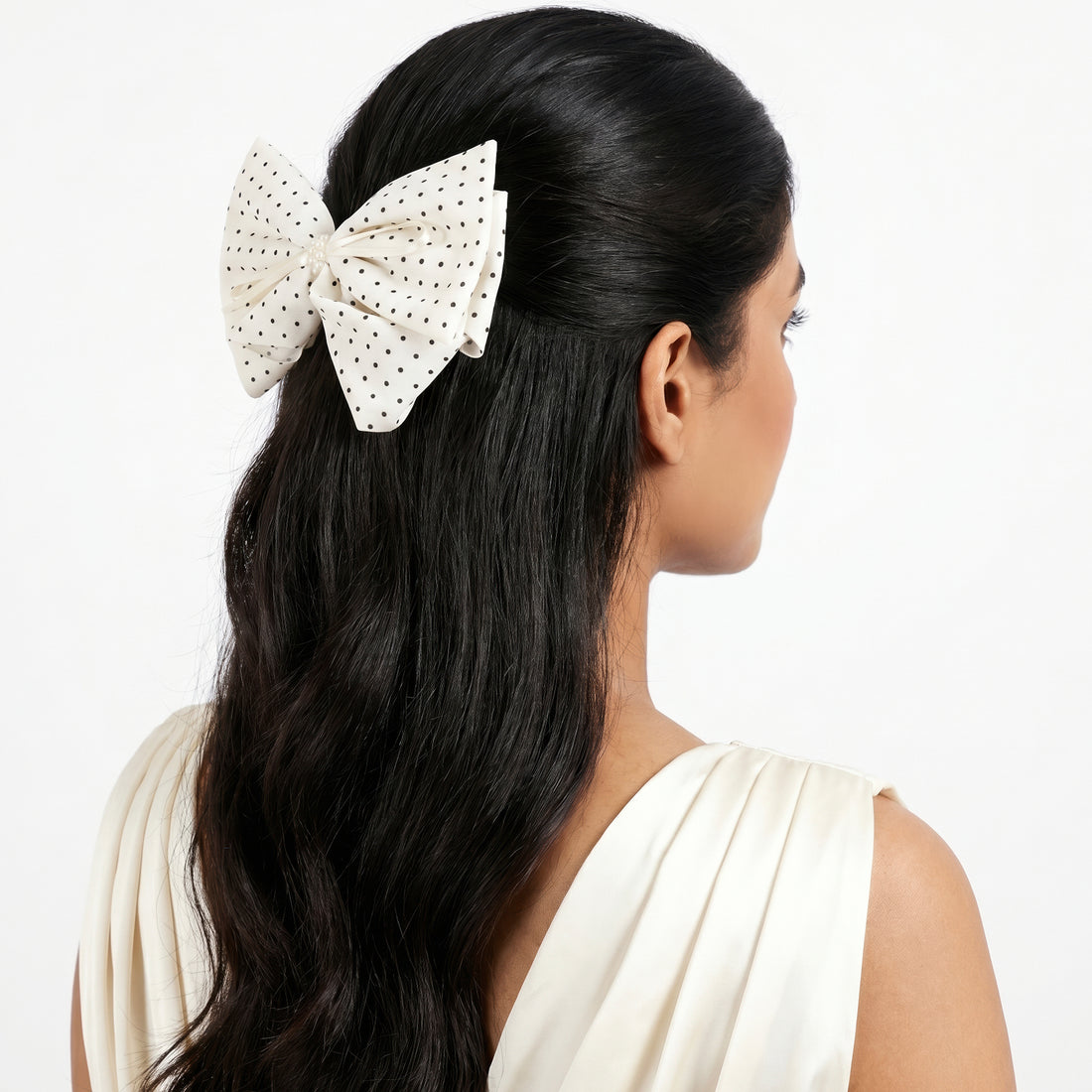 PRAO Hair Clip Anti-Tarnish White Polka Dot Bow