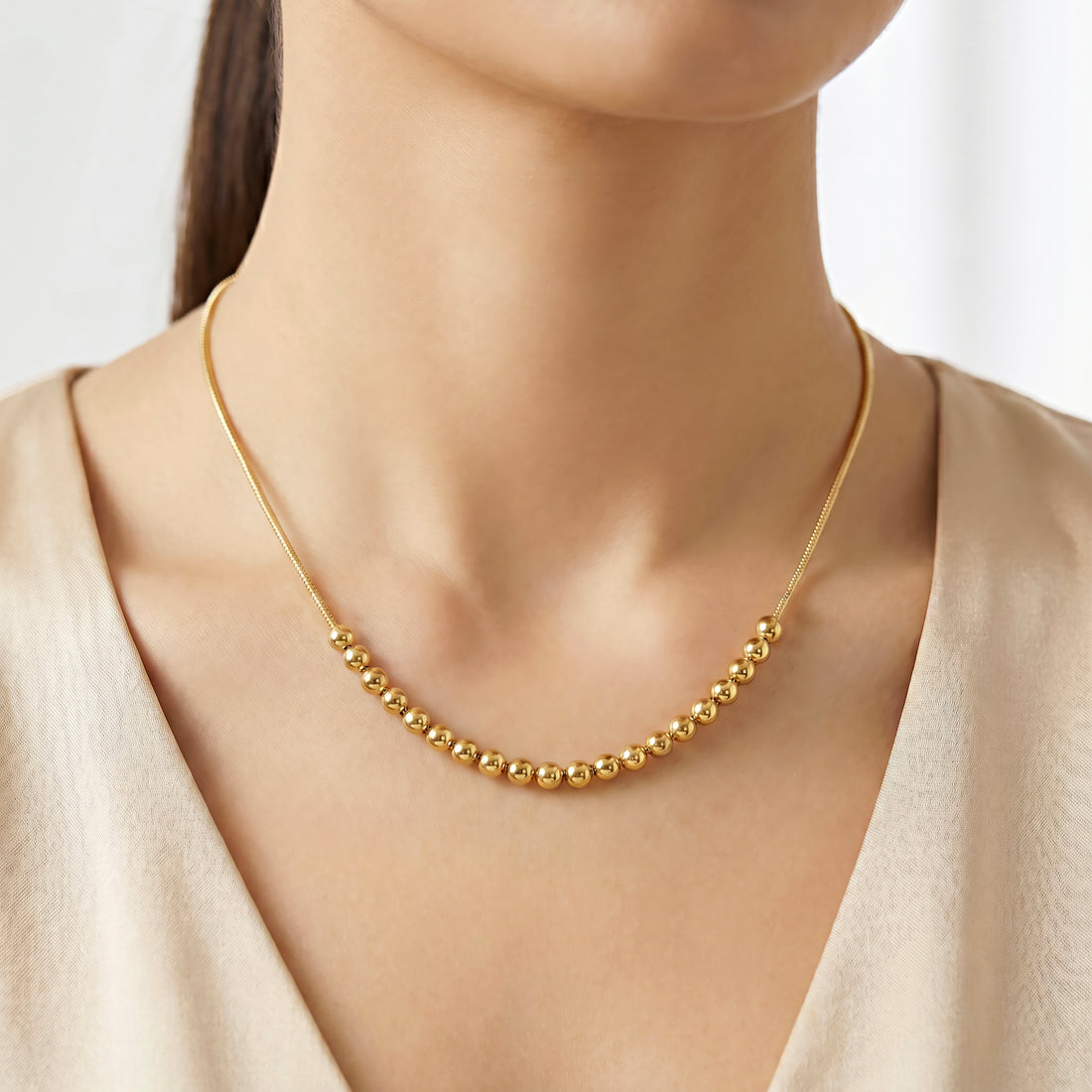 PRAO Necklace Anti-Tarnish Ball Snake Chain