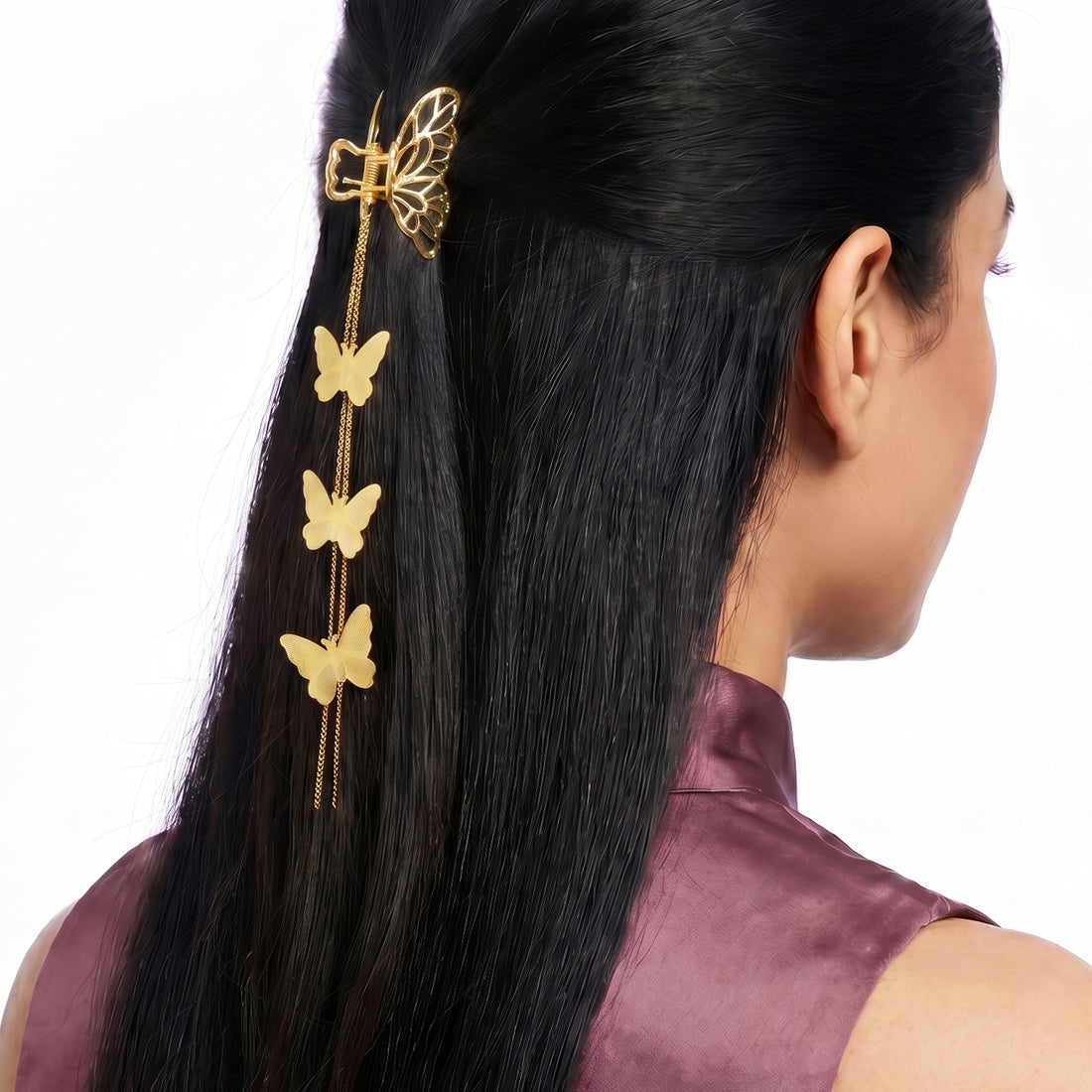 PRAO Hair Claw Clip Anti-Tarnish Butterfly Cascading Tassel