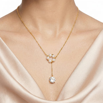 PRAO Necklace Anti-Tarnish Floral Pearl Cluster Crystal Drop