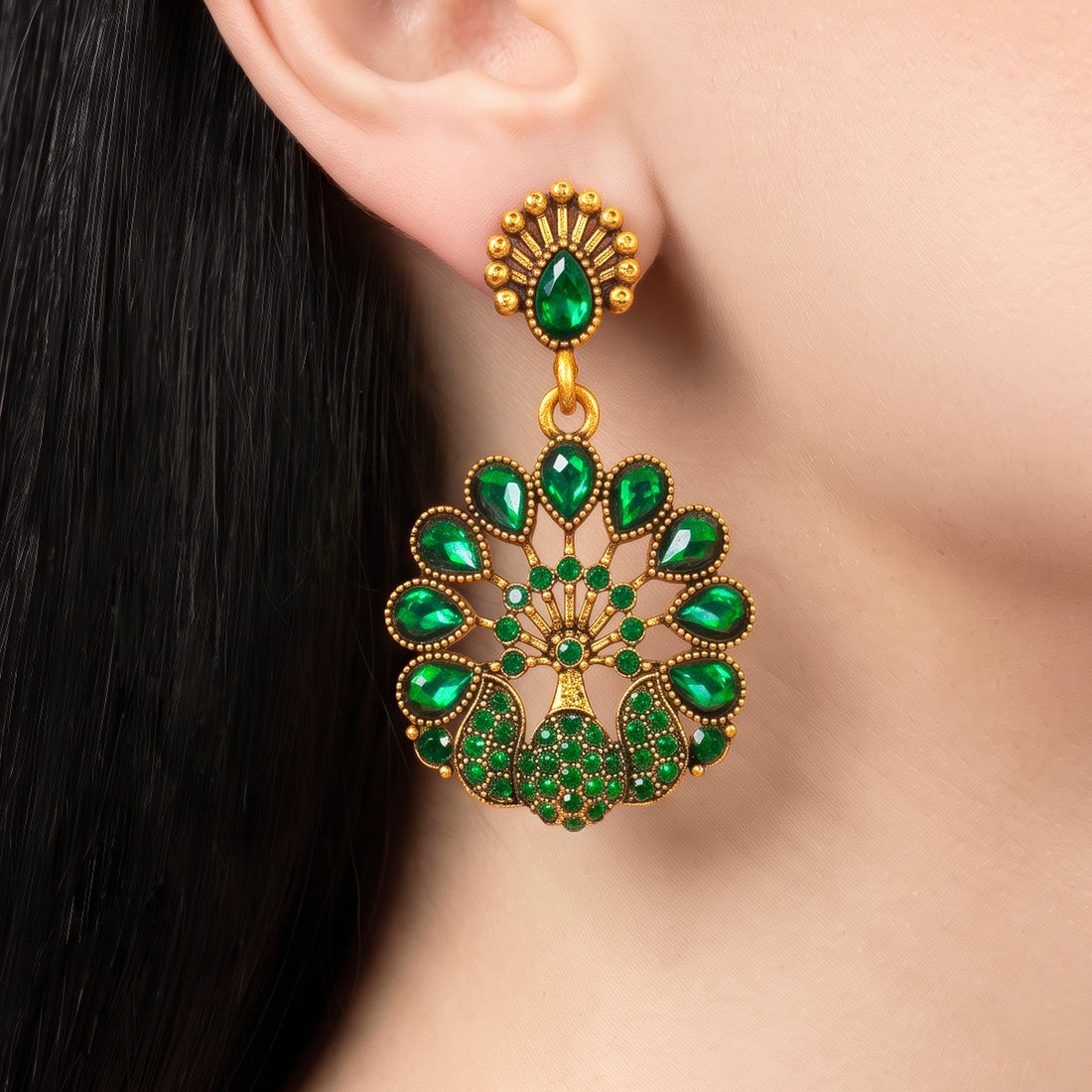 PRAO Earrings Anti-Tarnish Peacock Green Dangles