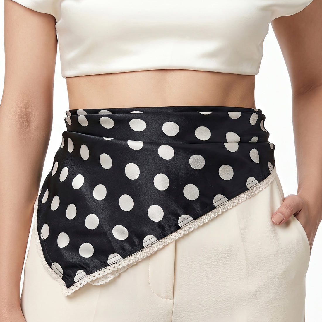PRAO Scarf Necklace Black White Polka Dot