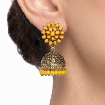 PRAO Earrings Anti-Tarnish Floral Stud Beaded Jhumka