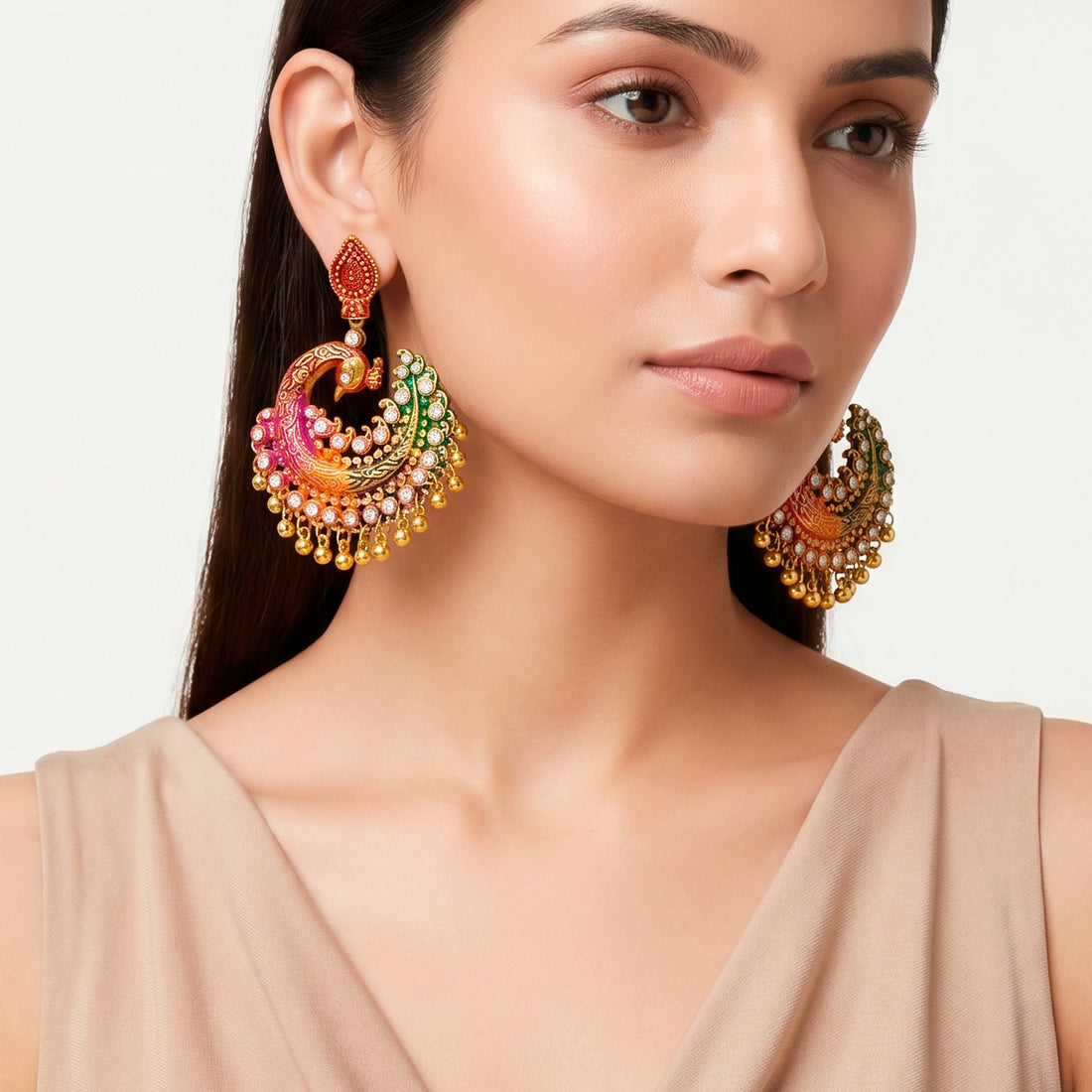 PRAO Earrings Anti-Tarnish Peacock Enamel Crystal