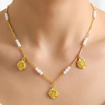 PRAO Necklace Anti-Tarnish Gold Plated Rose Flowers
