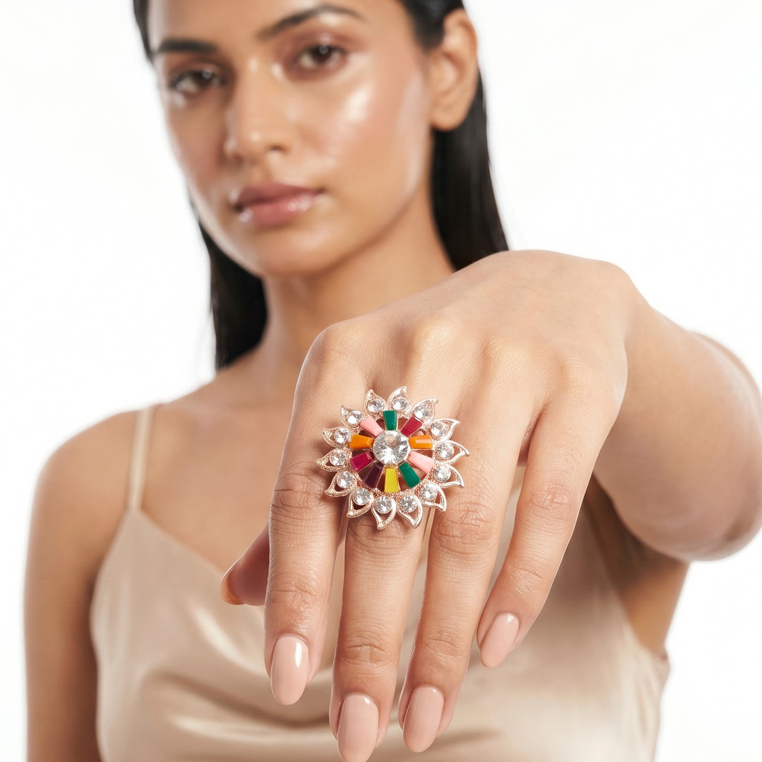 PRAO Ring Anti-Tarnish Crystal Sunburst (Adjustable Size)