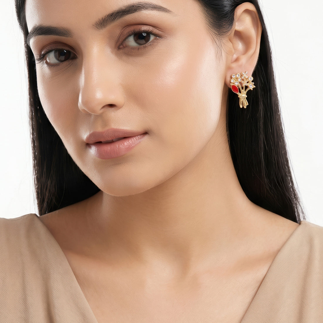 PRAO Earrings Anti-Tarnish Crystal Flower Bouquet Studs