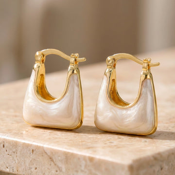PRAO Earrings Anti-Tarnish Square Enamel Mini Hoops