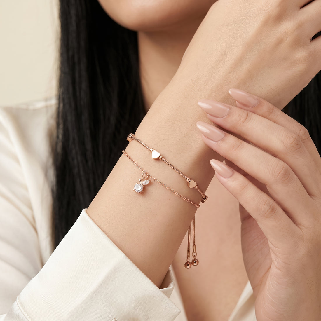 PRAO Bracelet Anti-Tarnish Heart Snake Chain Set (Adjustable Size)