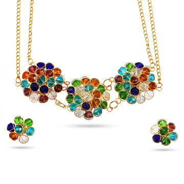 PRAO Necklace Anti-Tarnish Multi Crystal Beads Choker Set With Earrings