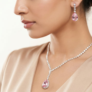 PRAO Necklace Anti-Tarnish Vintage Rose Rhinestone Set With Earrings