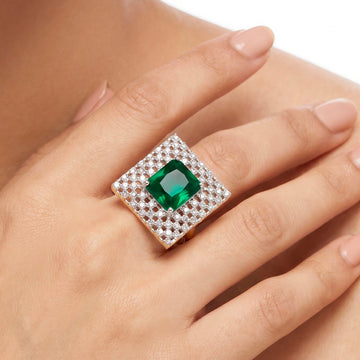 PRAO Ring Anti-Tarnish Emerald Crystal Statement (Adjustable Size)