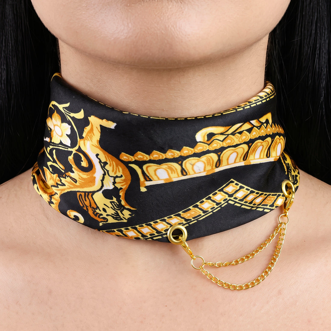 PRAO Scarf Necklace Anti-Tarnish Baroque Print Chain Accent