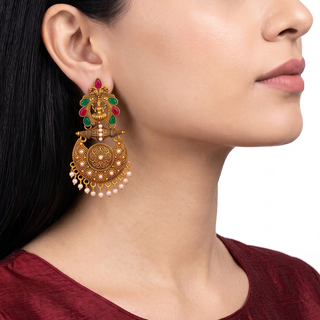 PRAO Earrings Anti-Tarnish Lakshmi Temple Jhumka