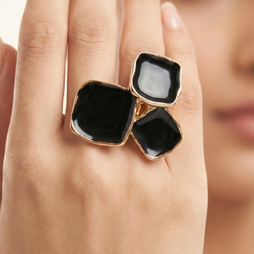PRAO Ring Anti-Tarnish Interconnected Black Square Inlay (Adjustable Size)