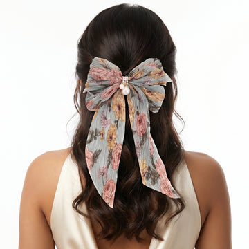 PRAO Hair Clip Anti-Tarnish Sea Green Floral Bow