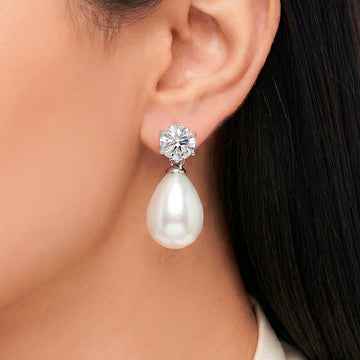 PRAO Earrings Anti-Tarnish Crystal Top & Pearl Drop Mini Studs