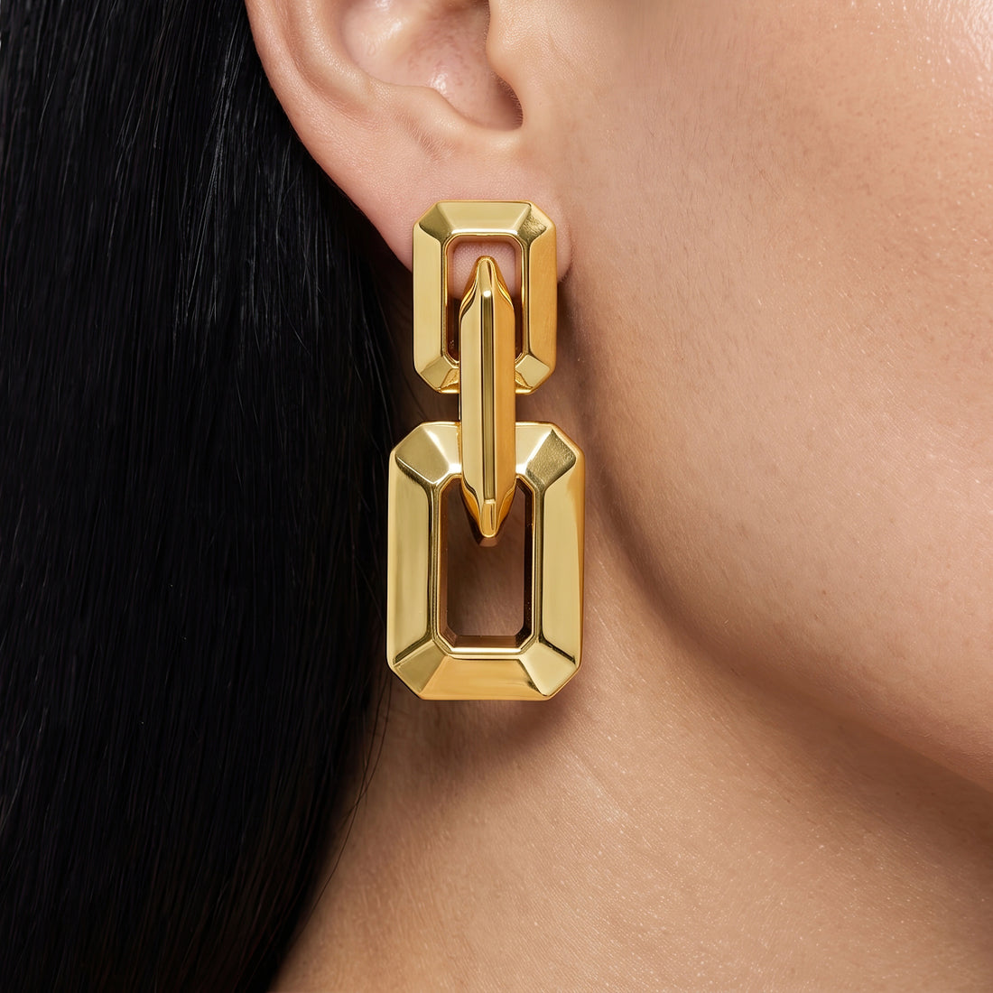 PRAO Earrings Geometric Link Dangles