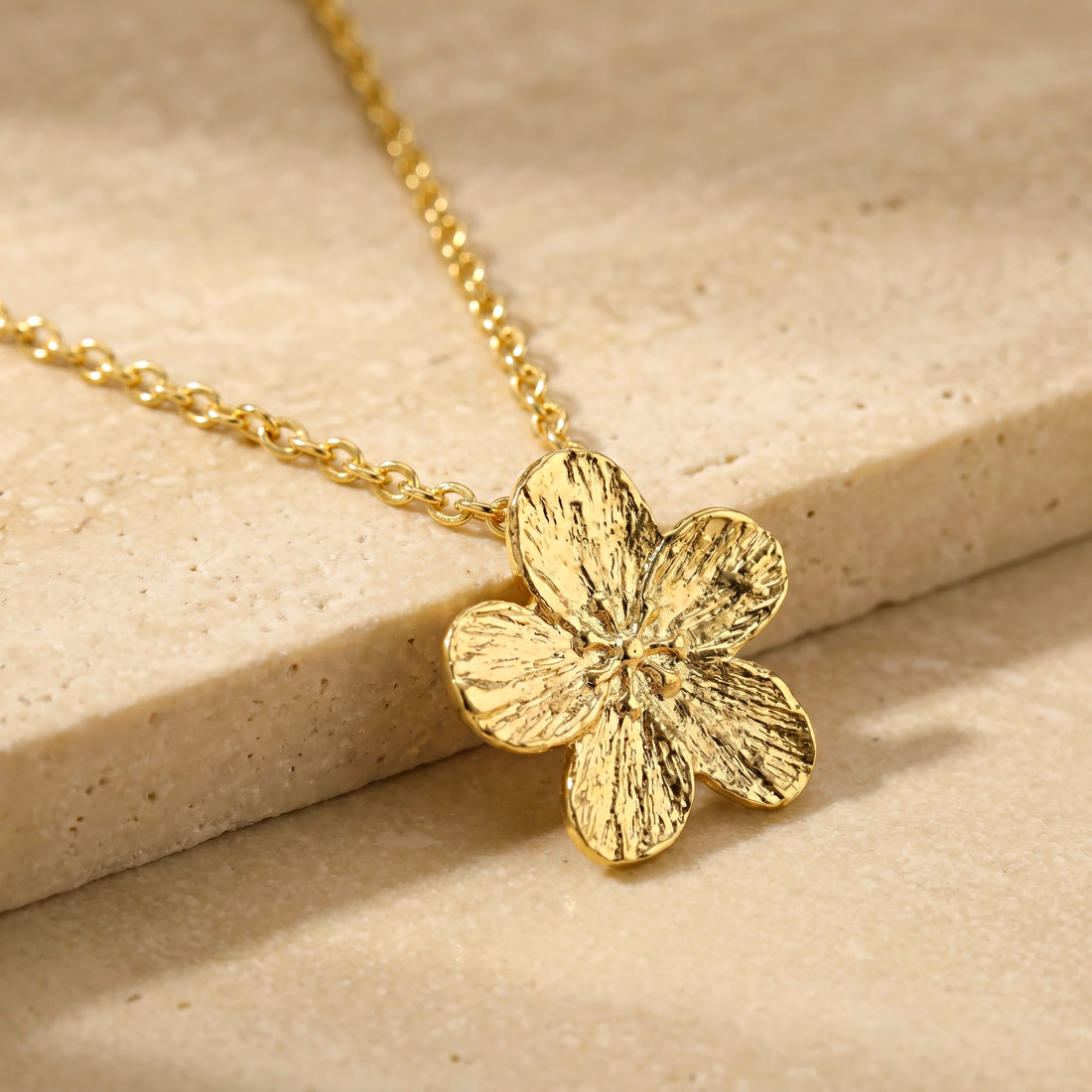 PRAO Necklace Anti-Tarnish Golden Flower Pendant Set