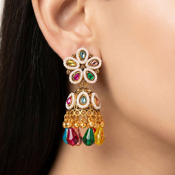 PRAO Earrings Anti-Tarnish Multi-Color Kundan Jhumka