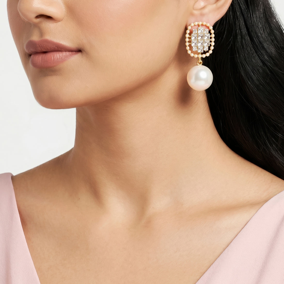 PRAO Earrings Anti-Tarnish Elegant Drop With Crystal Studs And Pearl Pendants