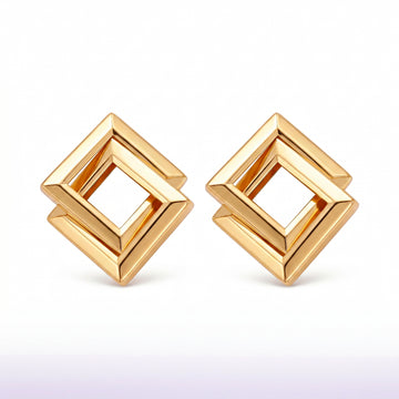 PRAO Earrings Anti-Tarnish Overlapping Square Statement