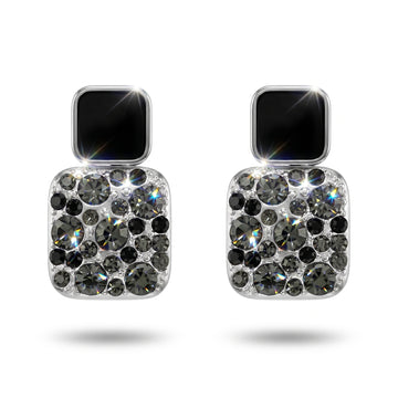 PRAO Earrings Anti-Tarnish Square Black Crystal Mini Dangles