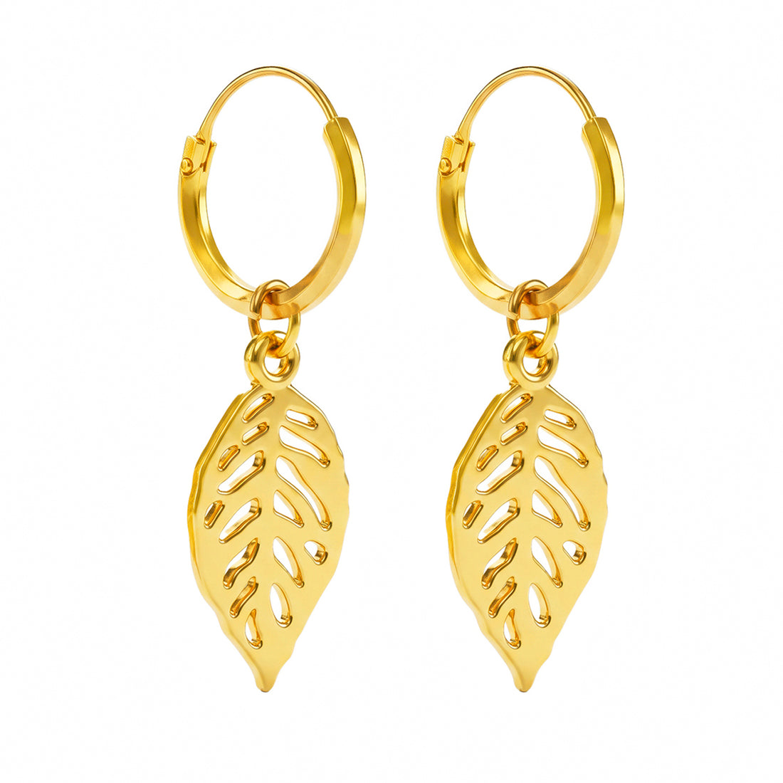 PRAO Earrings Anti-Tarnish Gold Plated Leaf Danglers