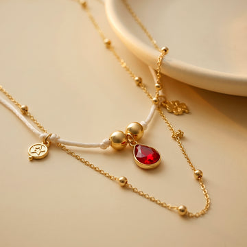 PRAO Necklace Anti-Tarnish White Cord Layered Chain
