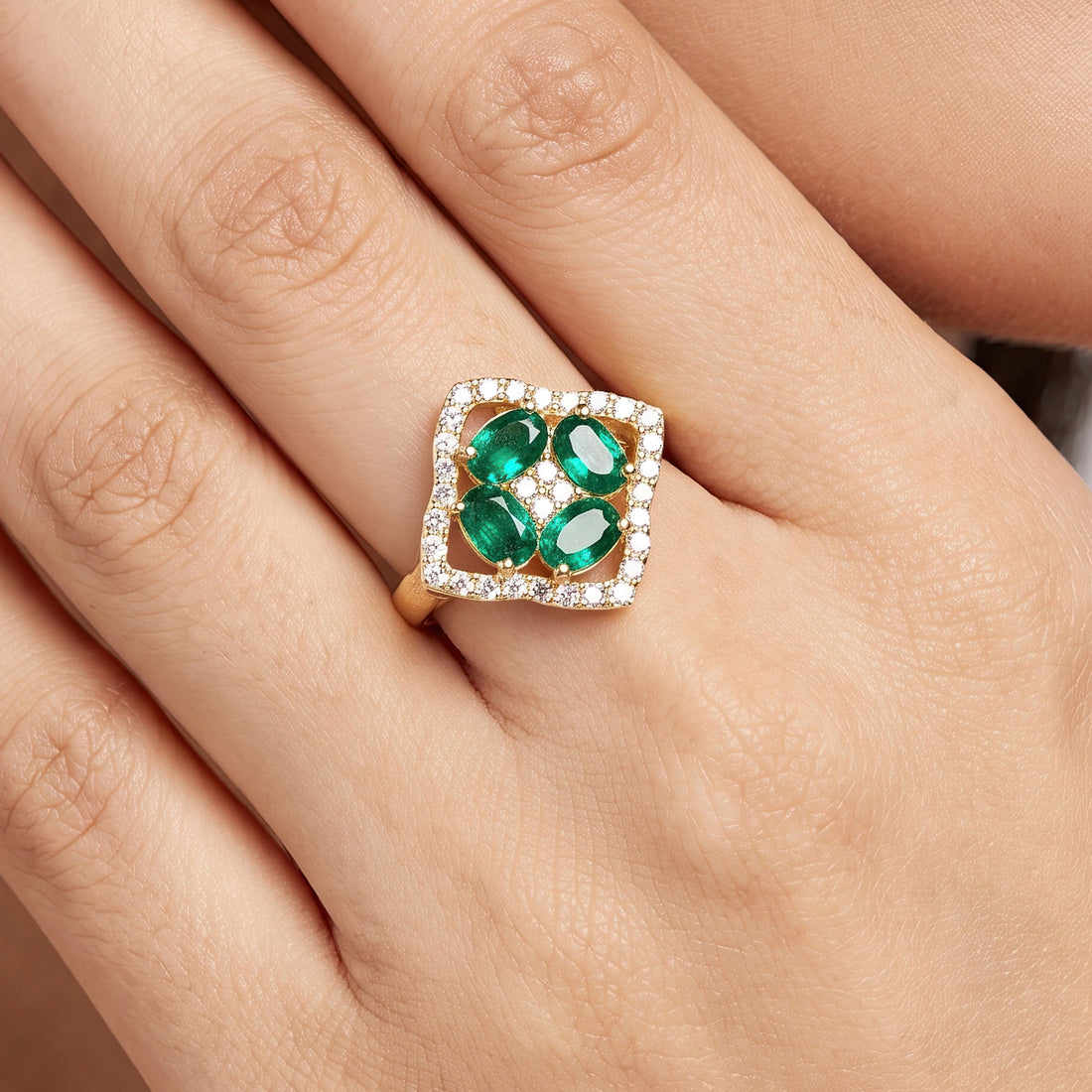 PRAO Ring Anti-Tarnish Green Clover (Adjustable Size)