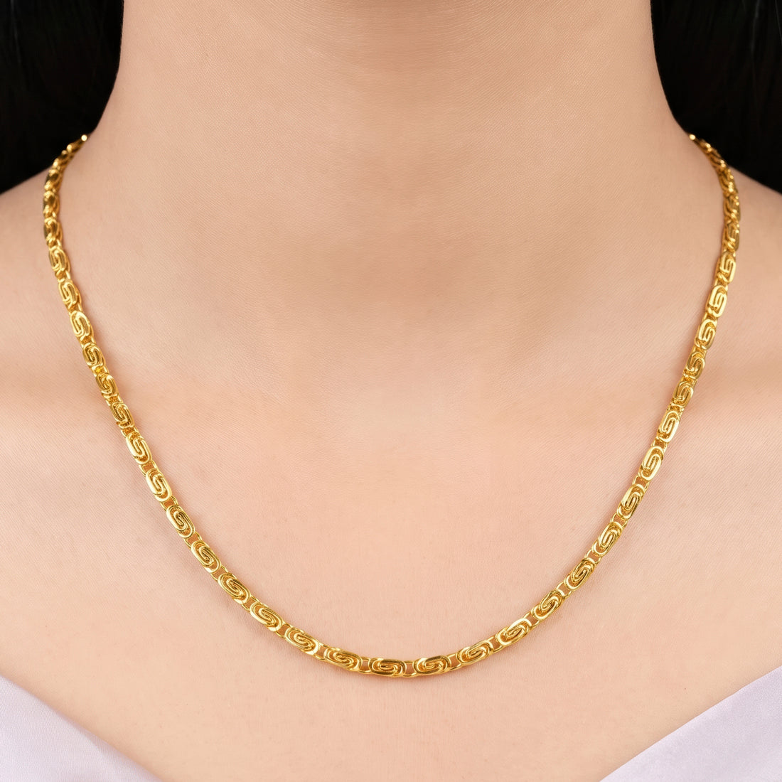 PRAO Necklace Anti-Tarnish Scroll Link Chain