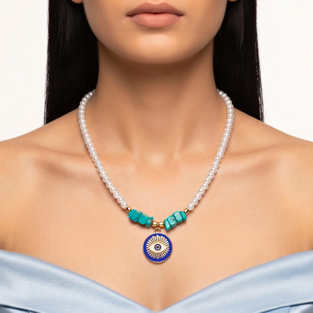 PRAO Necklace Anti-Tarnish Evil Eye Pearl